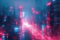 Electrifying Visions: A Glitchy Cityscape Awash with Neon Lights