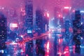 Electrifying Visions: A Glitchy Cityscape Awash with Neon Lights