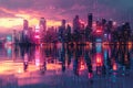 Electrifying Visions: A Glitchy Cityscape Awash with Neon Lights