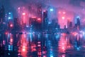 Electrifying Visions: A Glitchy Cityscape Awash with Neon Lights