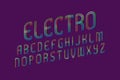 Electro alphabet of iridescent letters of shining rings. Display oblique font. Isolated english alphabet