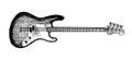 Electro bass guitar in monochrome engraved vintage style. Hand drawn sketch for Rock festival or blues and ragtime