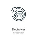 Electro car outline vector icon. Thin line black electro car icon, flat vector simple element illustration from editable Royalty Free Stock Photo