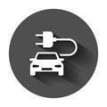 Electro car vector icon in flat style. Electric automobile illus