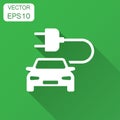 Electro car vector icon in flat style. Electric automobile illus