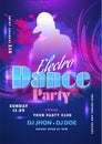 Electro Dance Party Invitation, Flyer Design with Silhouette Man and Lights Effect on Abstract Splash Halftone.