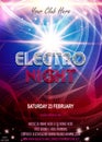 Electro night party flyer poster. Futuristic club flyer design template.