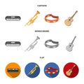 Electro organ, trumpet, tambourine, string guitar. Musical instruments set collection icons in cartoon,flat,monochrome Royalty Free Stock Photo