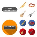 Electro organ, trumpet, tambourine, string guitar. Musical instruments set collection icons in cartoon,flat style vector Royalty Free Stock Photo