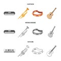 Electro organ, trumpet, tambourine, string guitar. Musical instruments set collection icons in cartoon,outline Royalty Free Stock Photo