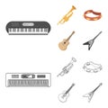 Electro organ, trumpet, tambourine, string guitar. Musical instruments set collection icons in cartoon,outline style Royalty Free Stock Photo