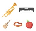 Electro organ, trumpet, tambourine, string guitar. Musical instruments set collection icons in cartoon style vector Royalty Free Stock Photo