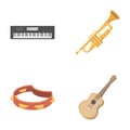 Electro organ, trumpet, tambourine, string guitar. Musical instruments set collection icons in cartoon style vector Royalty Free Stock Photo