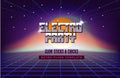 Electro party music poster template. 80s Retro Sci-Fi Background with Sunrise or Sunset. futuristic synth retro wave Royalty Free Stock Photo