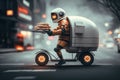 electro robot courier delivery food illustration Generative AI Royalty Free Stock Photo
