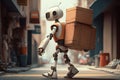 electro robot courier delivery food illustration Generative AI Royalty Free Stock Photo