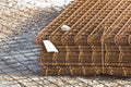 Electro-welded wire mesh for reinforcing concrete screeds in a construction site Royalty Free Stock Photo