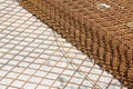 Electro-welded wire mesh for reinforcing concrete screeds in a construction site Royalty Free Stock Photo