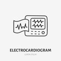 Electrocardiogram doodle line icon. Vector thin outline illustration of ecg device. Black color linear sign for medical