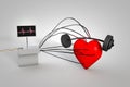 Electrocardiogram test check a red heart at white grey background. Need cardiac stress tests or growing enterprise seeking to