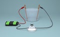 Electrolysis of water with battery and bulb.