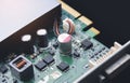 Electrolytic capacitor on electronic circuit board Royalty Free Stock Photo