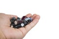 Electrolytic capacitors group in a hand Royalty Free Stock Photo