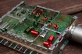 Electromagnetic air-core inductors for high frequencies on circuit board panoramic background Royalty Free Stock Photo