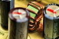 Electromagnetic coil and Capacitors in an electronic board Royalty Free Stock Photo