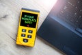 Electromagnetic radiation concept with text Is your workplace safe on the tester