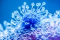 An electron microscope image of a blue virus moving through the bloodstream. Generative Ai. Royalty Free Stock Photo