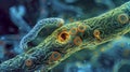 An electron microscope image of a fertilized nematode egg highlighting the microscopic cells that have fused with the