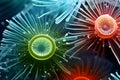 Electron microscopic plankton, closeup 100x zoom, Generated AI