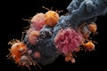 Electron microscopy of dead cells of cancer by Generative AI