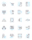 Electronic aides linear icons set. Siri, Alexa, Google, Cortana, Bixby, Assistant, Assistantship line vector and concept