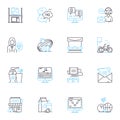 Electronic aides linear icons set. Siri, Alexa, Google, Cortana, Bixby, Assistant, Assistantship line vector and concept