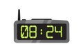 Electronic alarm clock flat vector illustration. Contemporary digital timepiece. Radio clock with antenna color design