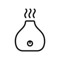 Electronic aroma diffuser with power button and air stream. Line art icon of air freshener. Black illustration of electric device