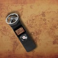 Electronic audio device - Top view Portable digital Recorder map background Royalty Free Stock Photo