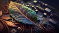 Electronic board, electronic board background, modern electronic technology,microcircuit with a leaf, Generative AI.