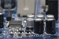 Electronic board. The board features elements: chips, diodes, capacitors, chokes. Royalty Free Stock Photo