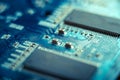 Electronic Board with semiconductor elements closeup. Concept of the technology of solid-state microelectronics Royalty Free Stock Photo