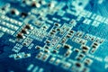 Electronic Board with semiconductor elements closeup. Concept of the technology of solid-state microelectronics Royalty Free Stock Photo