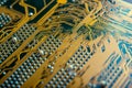 Electronic Board with semiconductor elements closeup. Concept of the technology of solid-state microelectronics Royalty Free Stock Photo