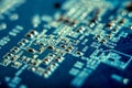 Electronic Board with semiconductor elements closeup. Concept of the technology of solid-state microelectronics Royalty Free Stock Photo