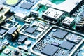 Electronic boards close-up with chips and electronic components Royalty Free Stock Photo