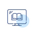 Electronic book on a desktop computer. Digital library for downloading books for learning or reading. Pixel perfect icon