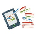 Electronic book device contains millions of paper books published Royalty Free Stock Photo