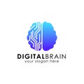 electronic brain logo. digital brain logo design template. smart brain vector icon