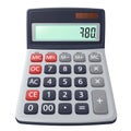Electronic calculator with a rectangular design, featuring a display showing \